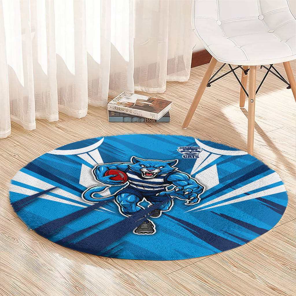 Geelong Cats Australian Football Round Carpet Fierce Wildcat Mascot - Bold Team Colors