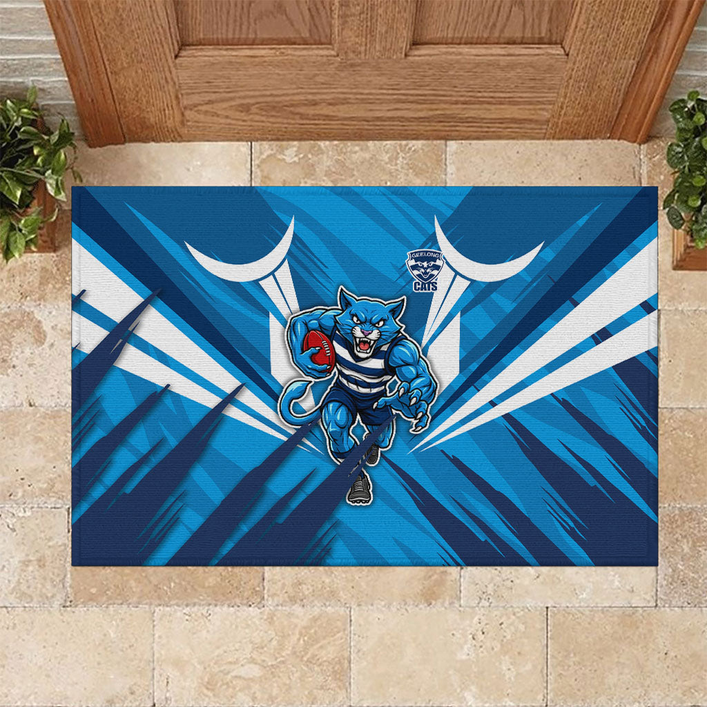 Geelong Cats Australian Football Rubber Doormat Fierce Wildcat Mascot - Bold Team Colors
