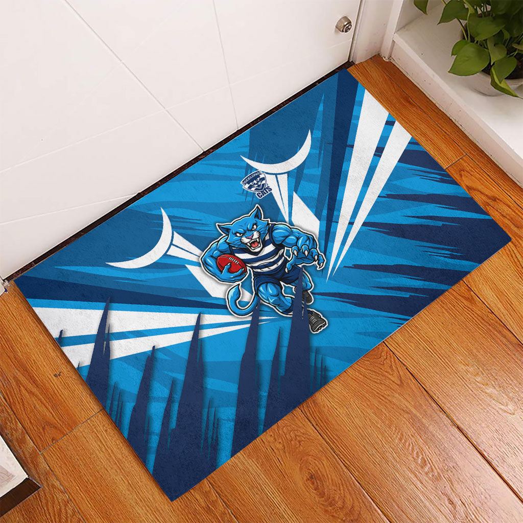 Geelong Cats Australian Football Rubber Doormat Fierce Wildcat Mascot - Bold Team Colors