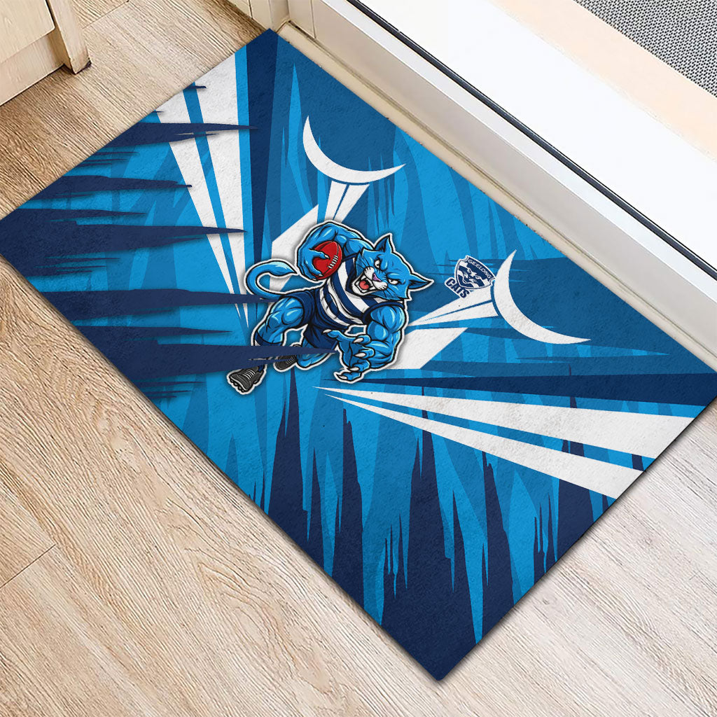 Geelong Cats Australian Football Rubber Doormat Fierce Wildcat Mascot - Bold Team Colors