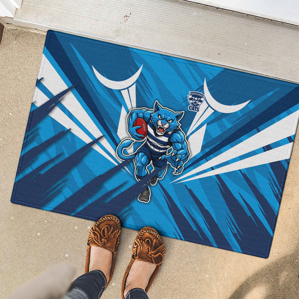 Geelong Cats Australian Football Rubber Doormat Fierce Wildcat Mascot - Bold Team Colors