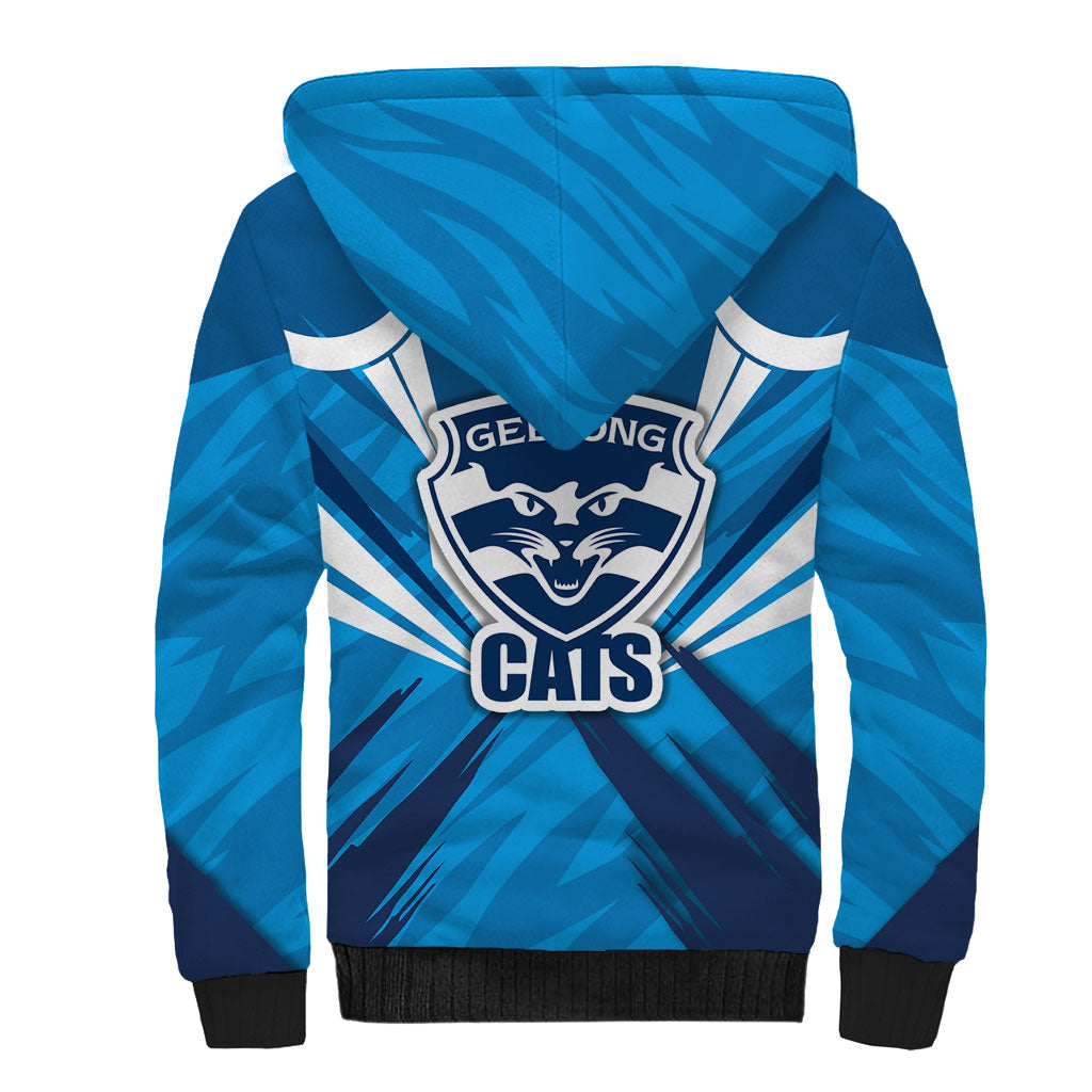 Geelong Cats Australian Football Sherpa Hoodie Fierce Wildcat Mascot - Bold Team Colors