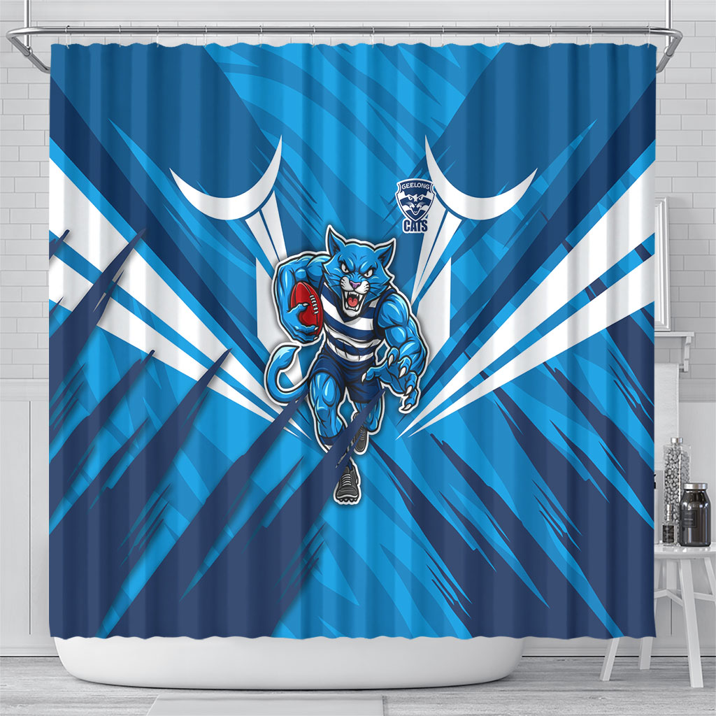 Geelong Cats Australian Football Shower Curtain Fierce Wildcat Mascot - Bold Team Colors