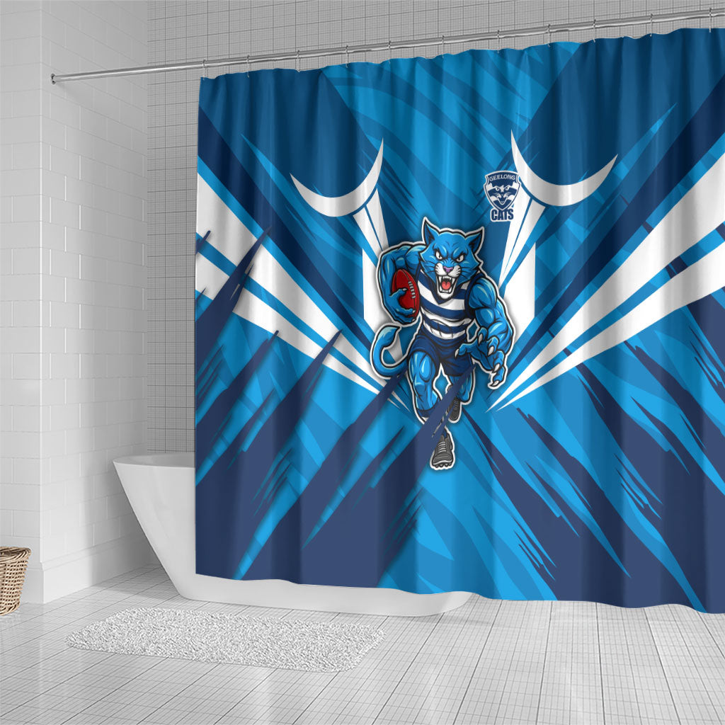 Geelong Cats Australian Football Shower Curtain Fierce Wildcat Mascot - Bold Team Colors