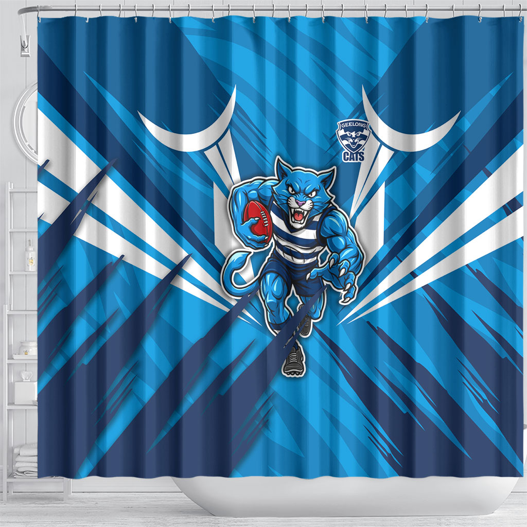 Geelong Cats Australian Football Shower Curtain Fierce Wildcat Mascot - Bold Team Colors
