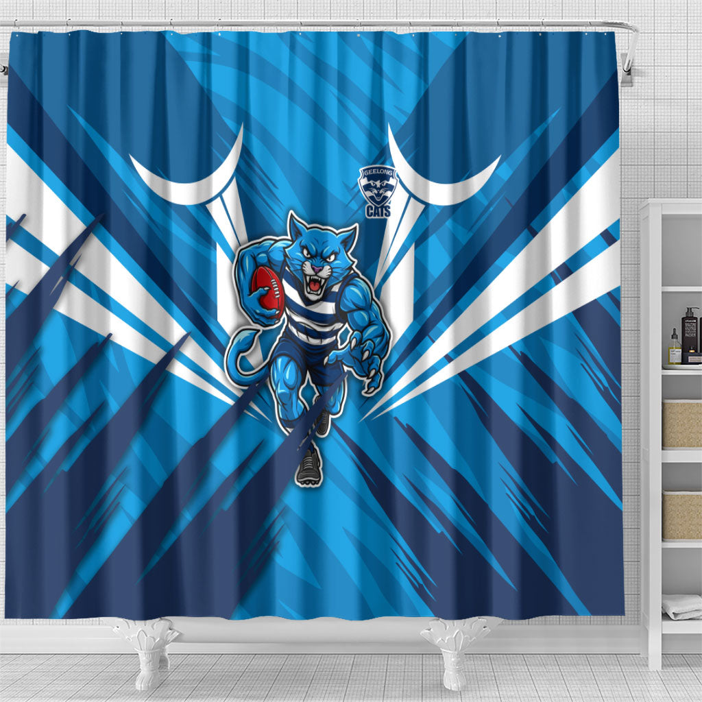Geelong Cats Australian Football Shower Curtain Fierce Wildcat Mascot - Bold Team Colors