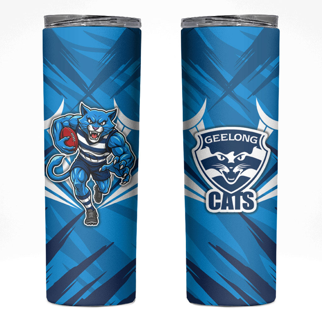 Geelong Cats Australian Football Skinny Tumbler Fierce Wildcat Mascot - Bold Team Colors