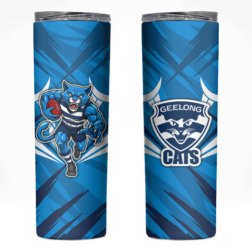 Geelong Cats Australian Football Skinny Tumbler Fierce Wildcat Mascot - Bold Team Colors