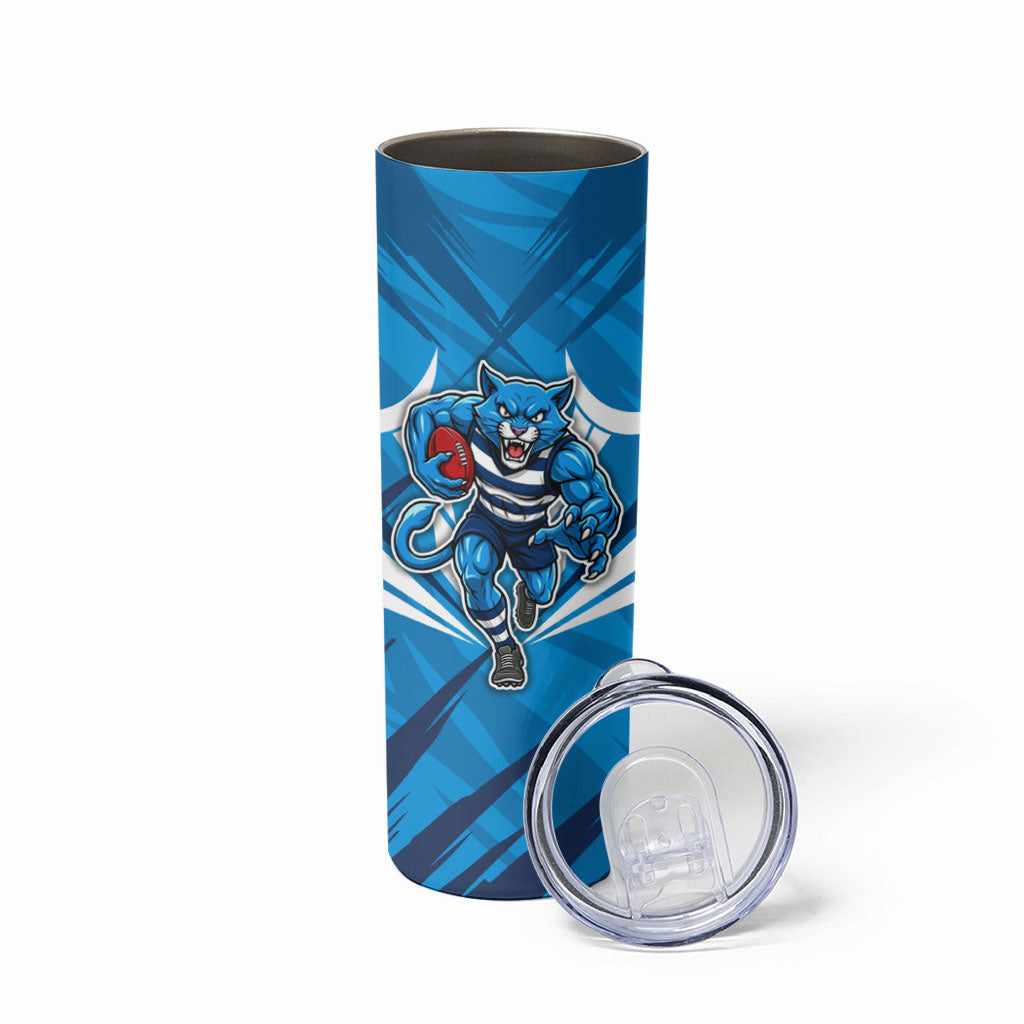 Geelong Cats Australian Football Skinny Tumbler Fierce Wildcat Mascot - Bold Team Colors