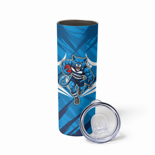 Geelong Cats Australian Football Skinny Tumbler Fierce Wildcat Mascot - Bold Team Colors