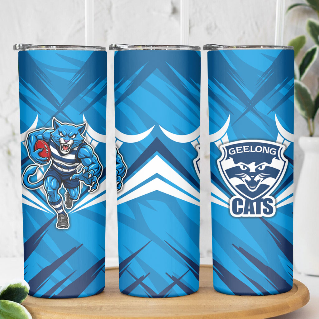 Geelong Cats Australian Football Skinny Tumbler Fierce Wildcat Mascot - Bold Team Colors