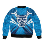 Geelong Cats Australian Football Sleeve Zip Bomber Jacket Fierce Wildcat Mascot - Bold Team Colors