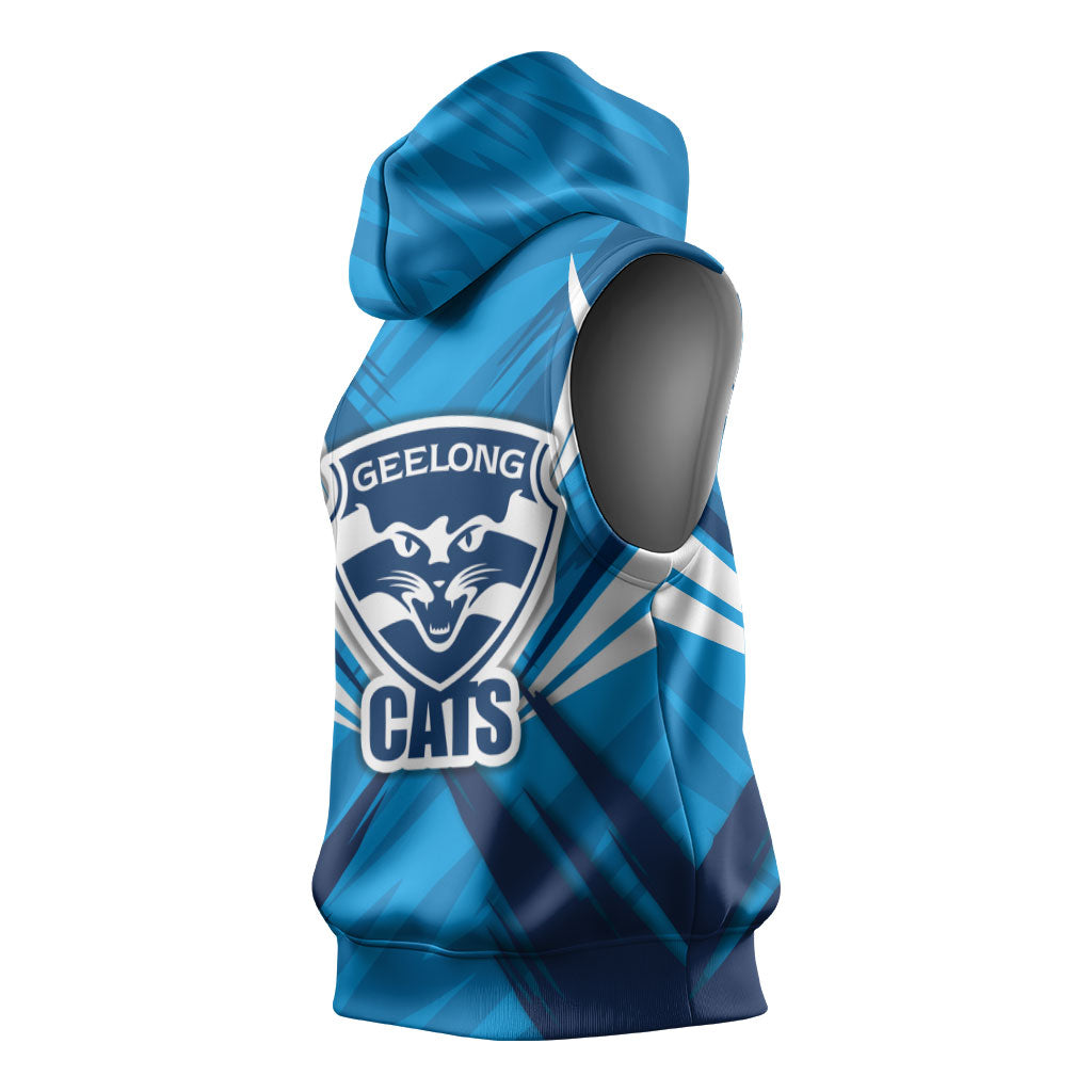 Geelong Cats Australian Football Sleeveless Hoodie Fierce Wildcat Mascot - Bold Team Colors