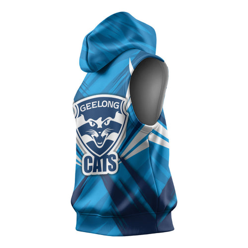 Geelong Cats Australian Football Sleeveless Hoodie Fierce Wildcat Mascot - Bold Team Colors