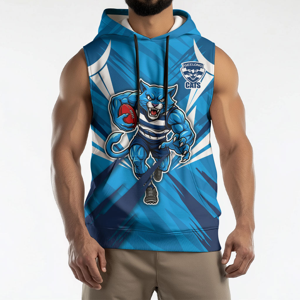 Geelong Cats Australian Football Sleeveless Hoodie Fierce Wildcat Mascot - Bold Team Colors