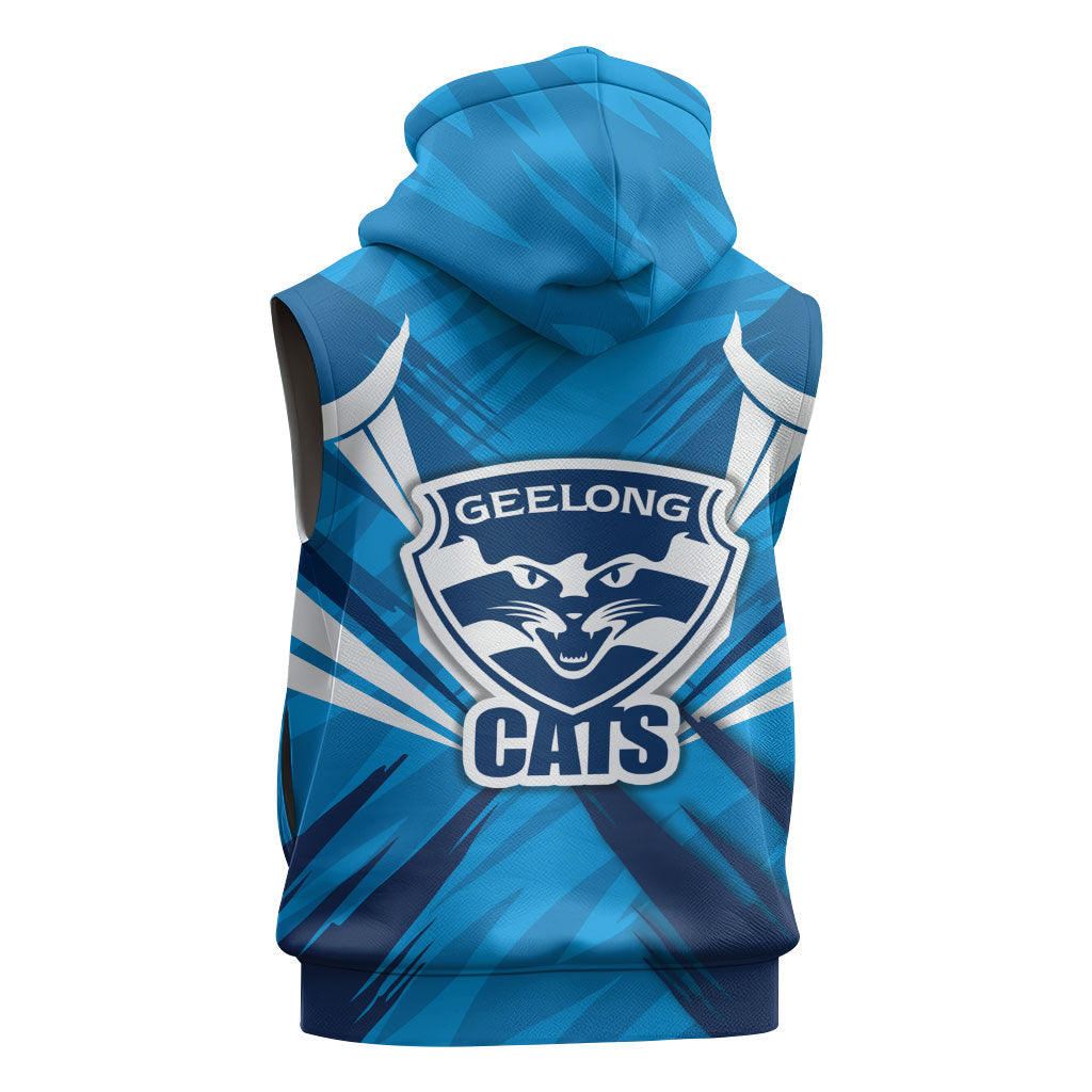 Geelong Cats Australian Football Sleeveless Zip Hoodie Fierce Wildcat Mascot - Bold Team Colors