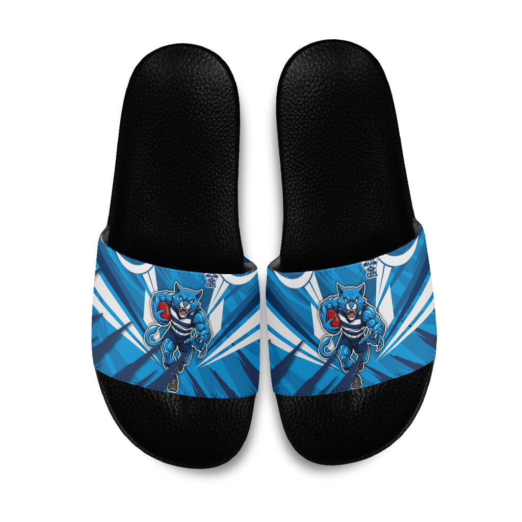 Geelong Cats Australian Football Slide Sandals Fierce Wildcat Mascot - Bold Team Colors