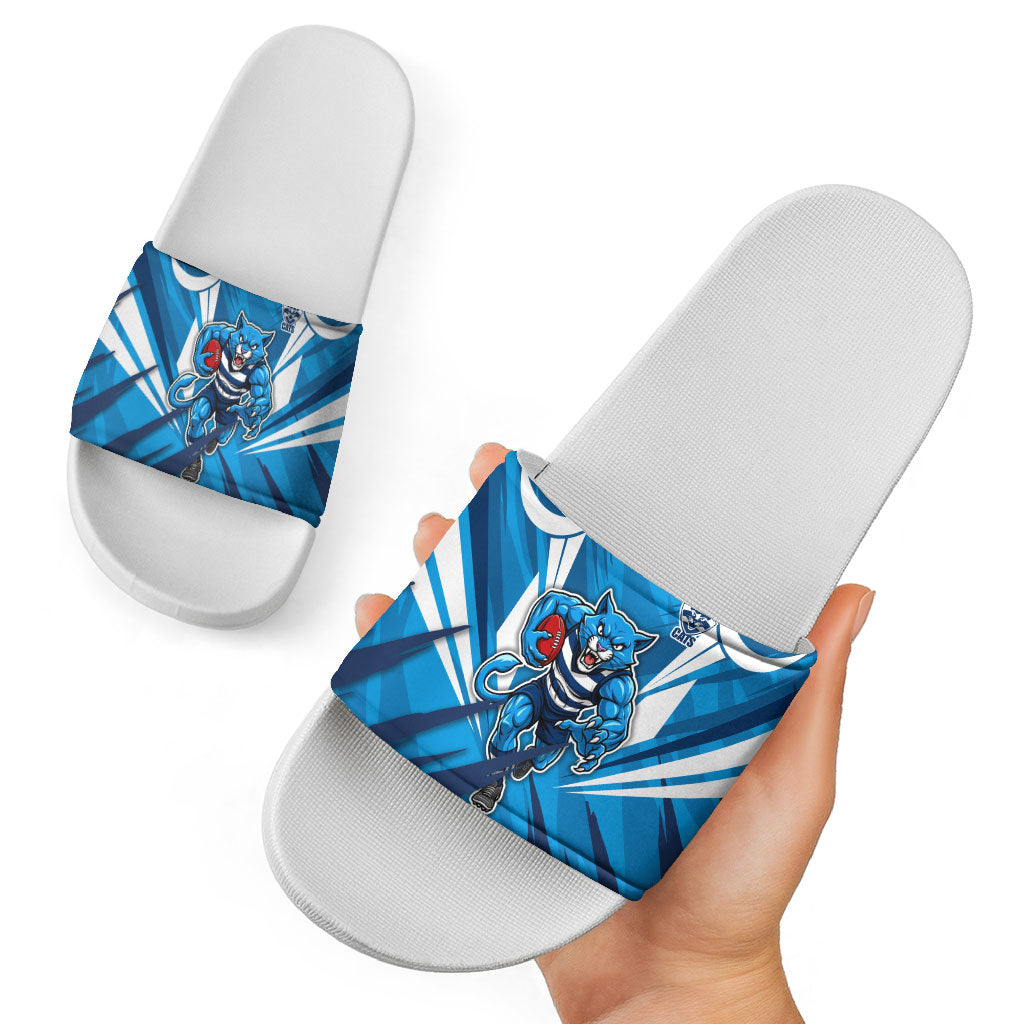 Geelong Cats Australian Football Slide Sandals Fierce Wildcat Mascot - Bold Team Colors