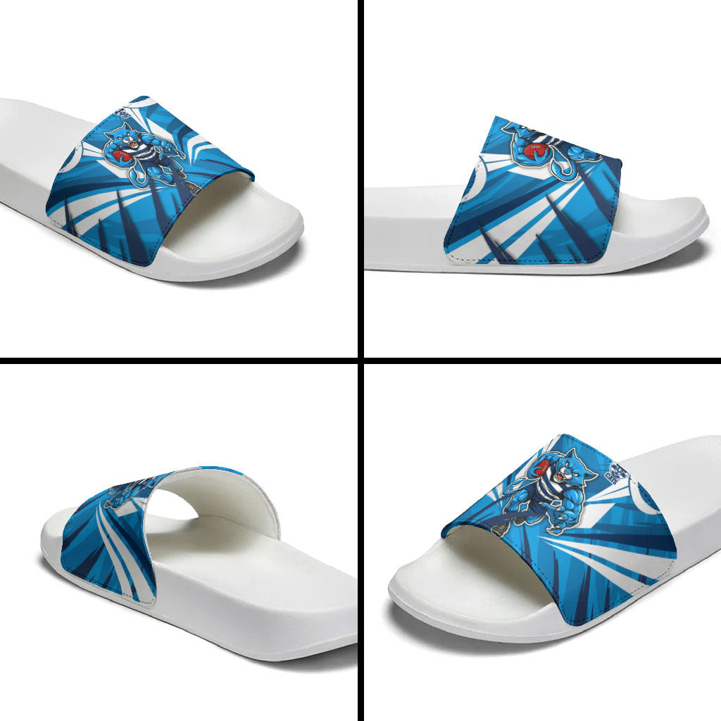 Geelong Cats Australian Football Slide Sandals Fierce Wildcat Mascot - Bold Team Colors