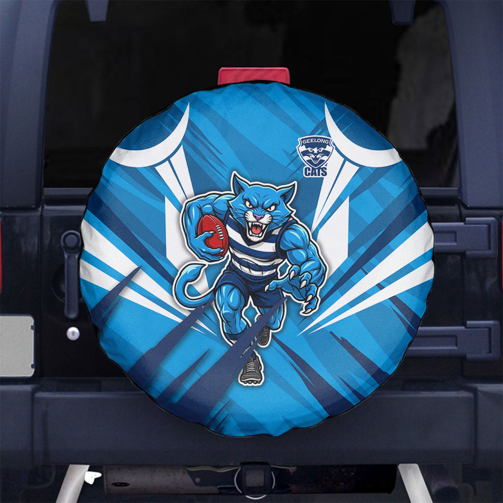 Geelong Cats Australian Football Spare Tire Cover Fierce Wildcat Mascot - Bold Team Colors