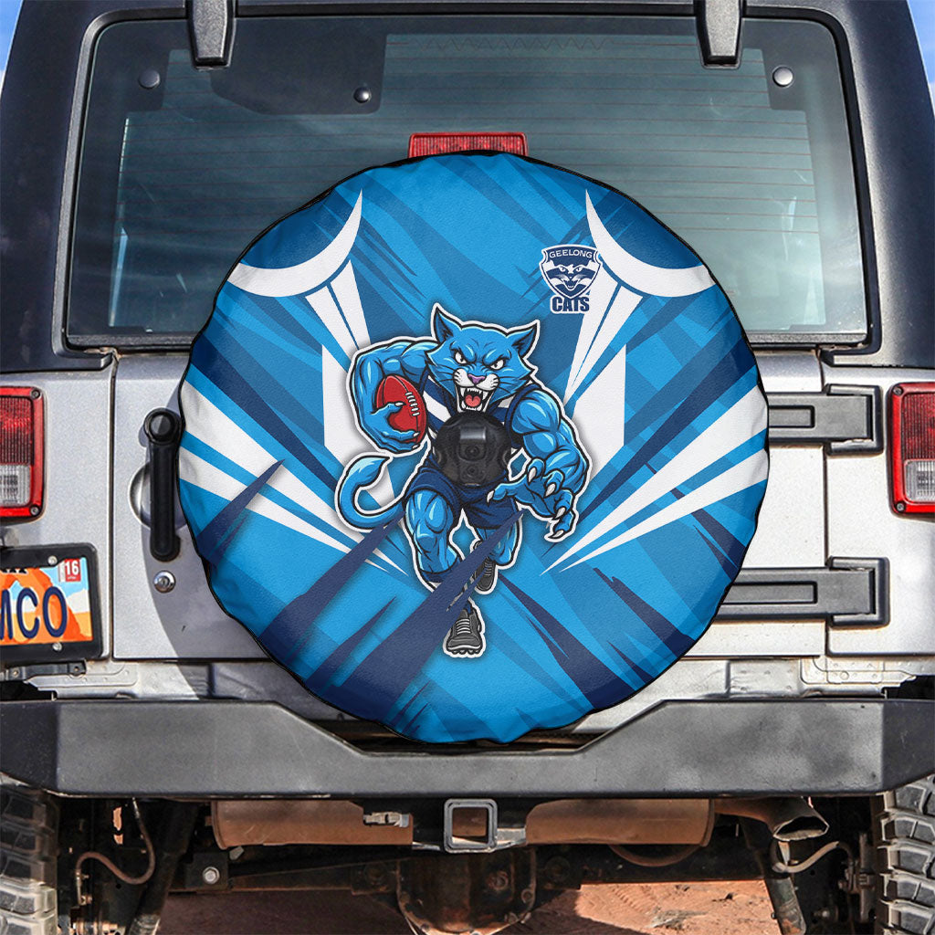 Geelong Cats Australian Football Spare Tire Cover Fierce Wildcat Mascot - Bold Team Colors