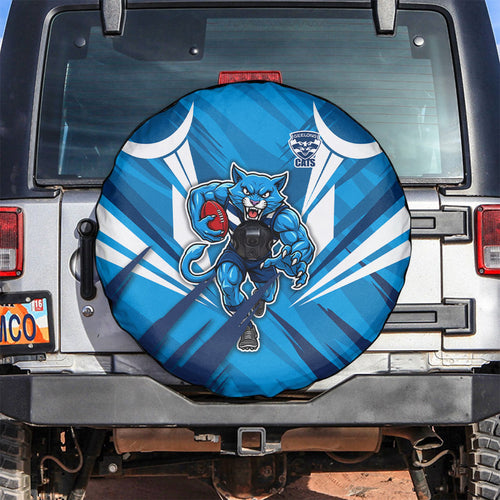 Geelong Cats Australian Football Spare Tire Cover Fierce Wildcat Mascot - Bold Team Colors