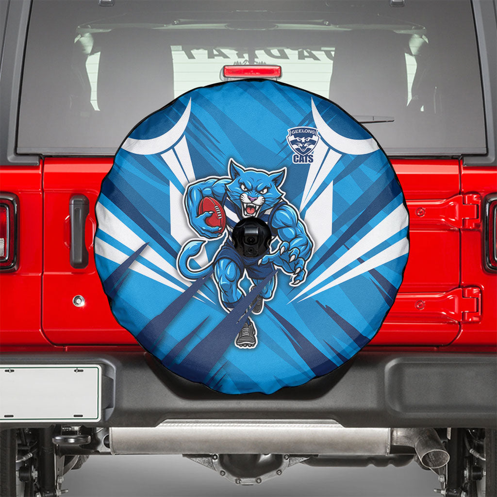 Geelong Cats Australian Football Spare Tire Cover Fierce Wildcat Mascot - Bold Team Colors
