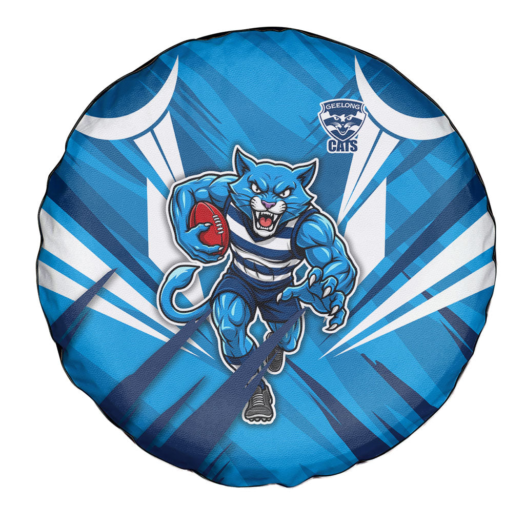 Geelong Cats Australian Football Spare Tire Cover Fierce Wildcat Mascot - Bold Team Colors