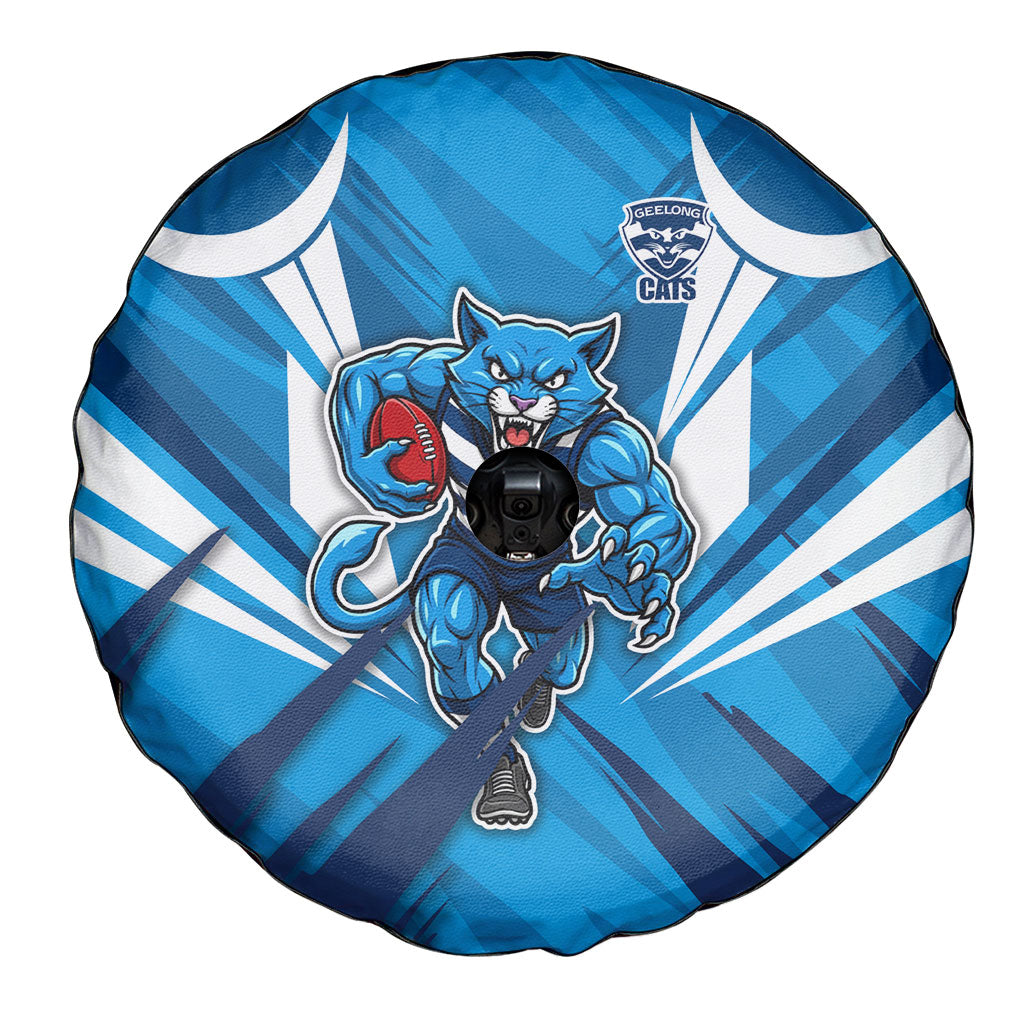 Geelong Cats Australian Football Spare Tire Cover Fierce Wildcat Mascot - Bold Team Colors
