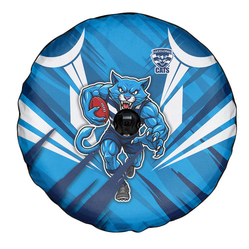 Geelong Cats Australian Football Spare Tire Cover Fierce Wildcat Mascot - Bold Team Colors