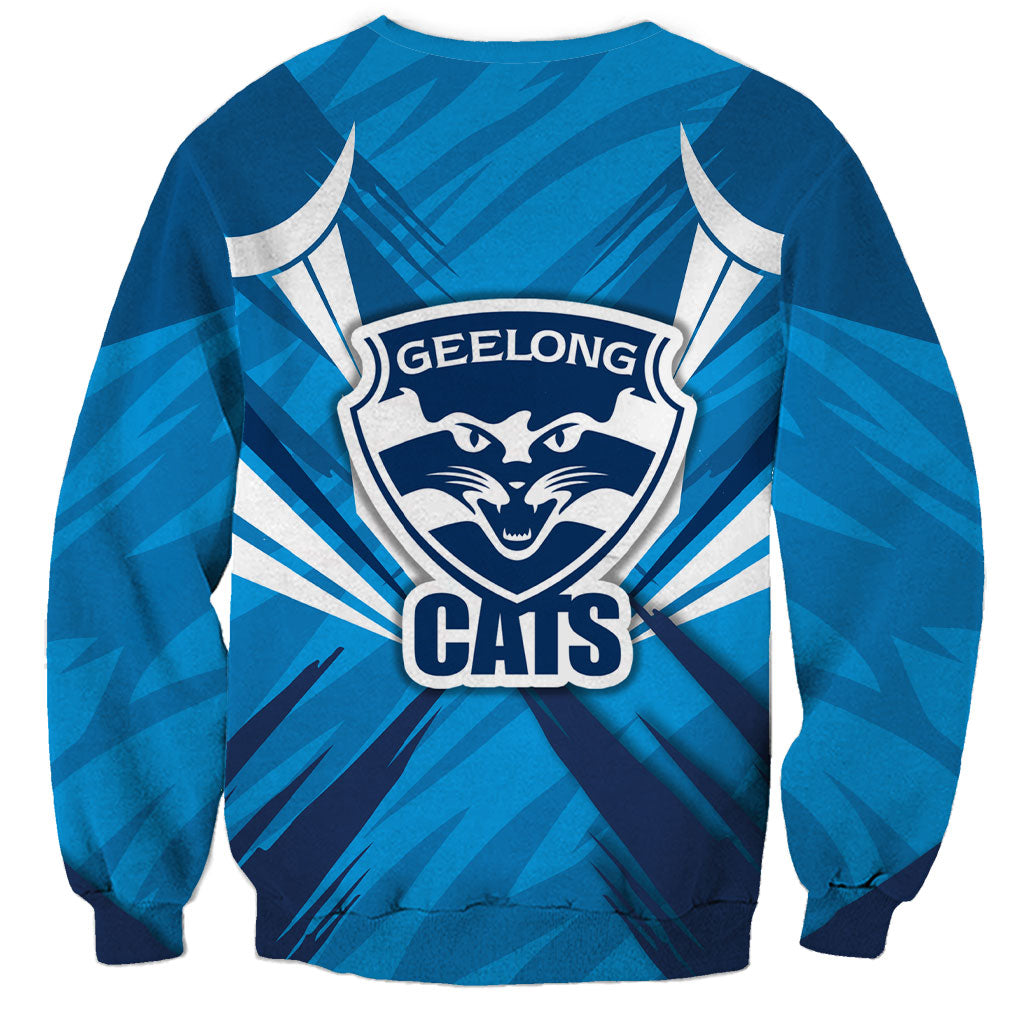 Geelong Cats Australian Football Sweatshirt Fierce Wildcat Mascot - Bold Team Colors