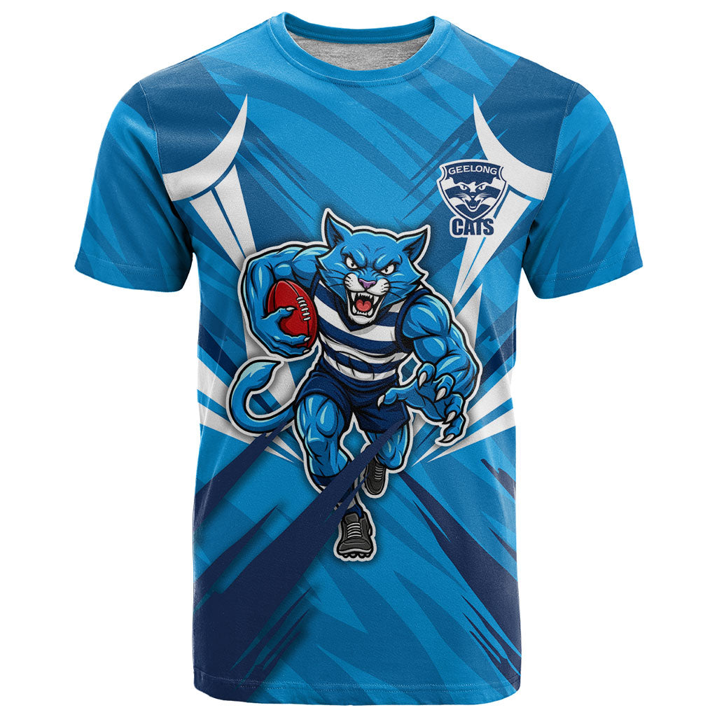 Geelong Cats Australian Football T Shirt Fierce Wildcat Mascot - Bold Team Colors