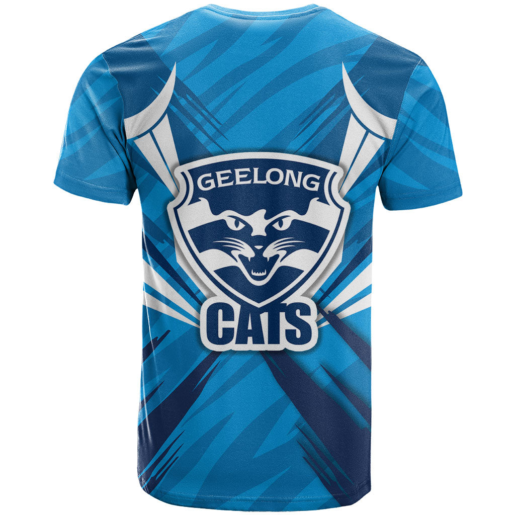 Geelong Cats Australian Football T Shirt Fierce Wildcat Mascot - Bold Team Colors