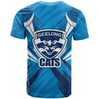 Geelong Cats Australian Football T Shirt Fierce Wildcat Mascot - Bold Team Colors