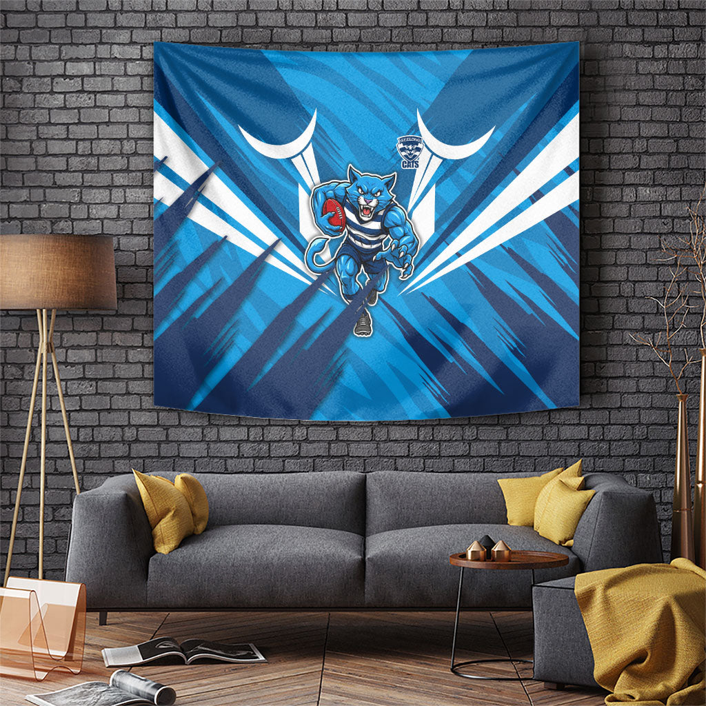 Geelong Cats Australian Football Tapestry Fierce Wildcat Mascot - Bold Team Colors