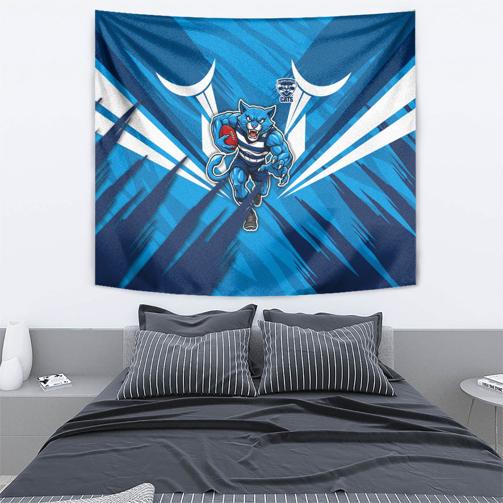 Geelong Cats Australian Football Tapestry Fierce Wildcat Mascot - Bold Team Colors