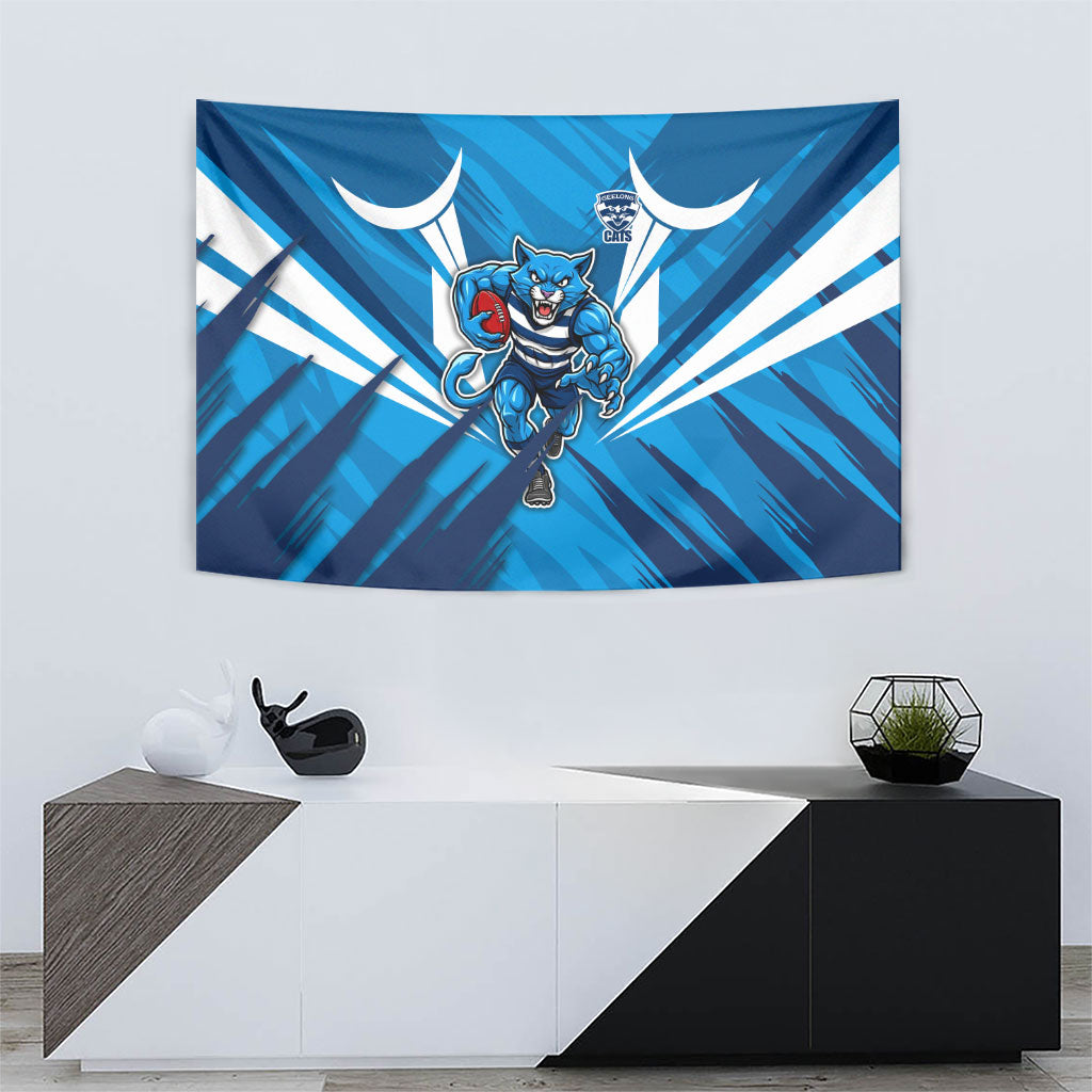 Geelong Cats Australian Football Tapestry Fierce Wildcat Mascot - Bold Team Colors