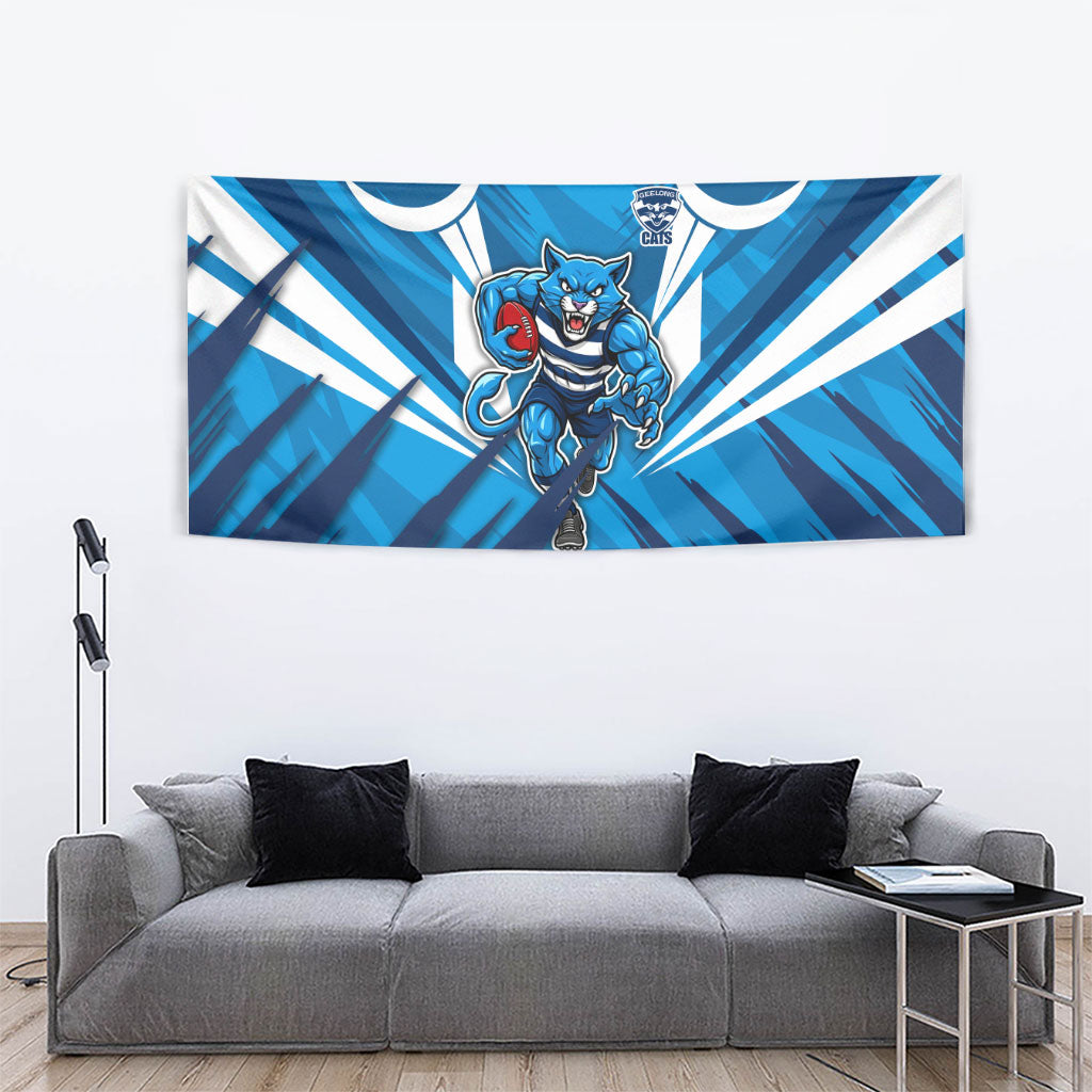Geelong Cats Australian Football Tapestry Fierce Wildcat Mascot - Bold Team Colors