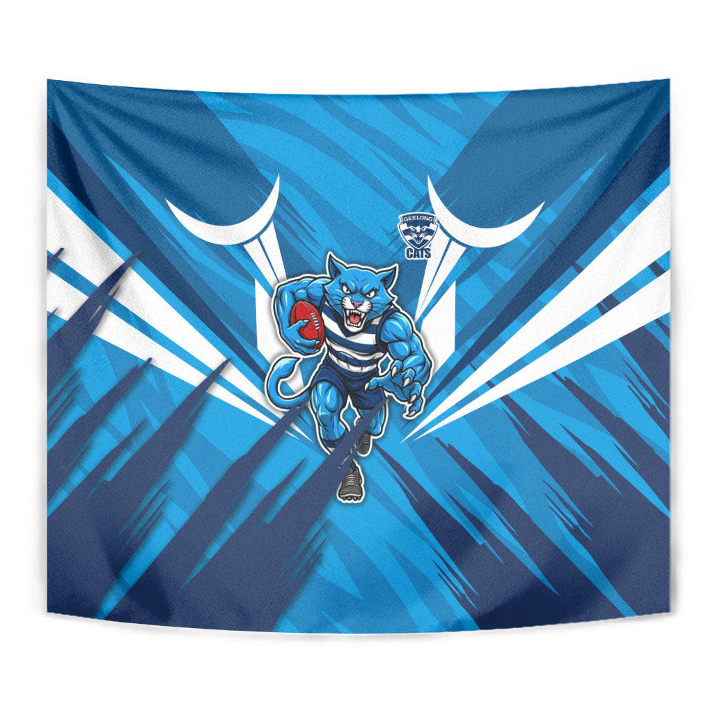 Geelong Cats Australian Football Tapestry Fierce Wildcat Mascot - Bold Team Colors