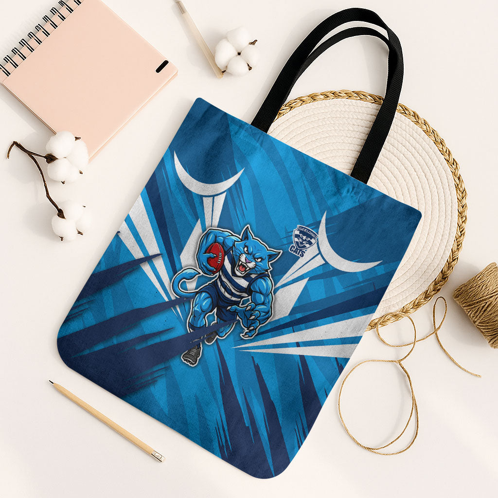 Geelong Cats Australian Football Tote Bag Fierce Wildcat Mascot - Bold Team Colors