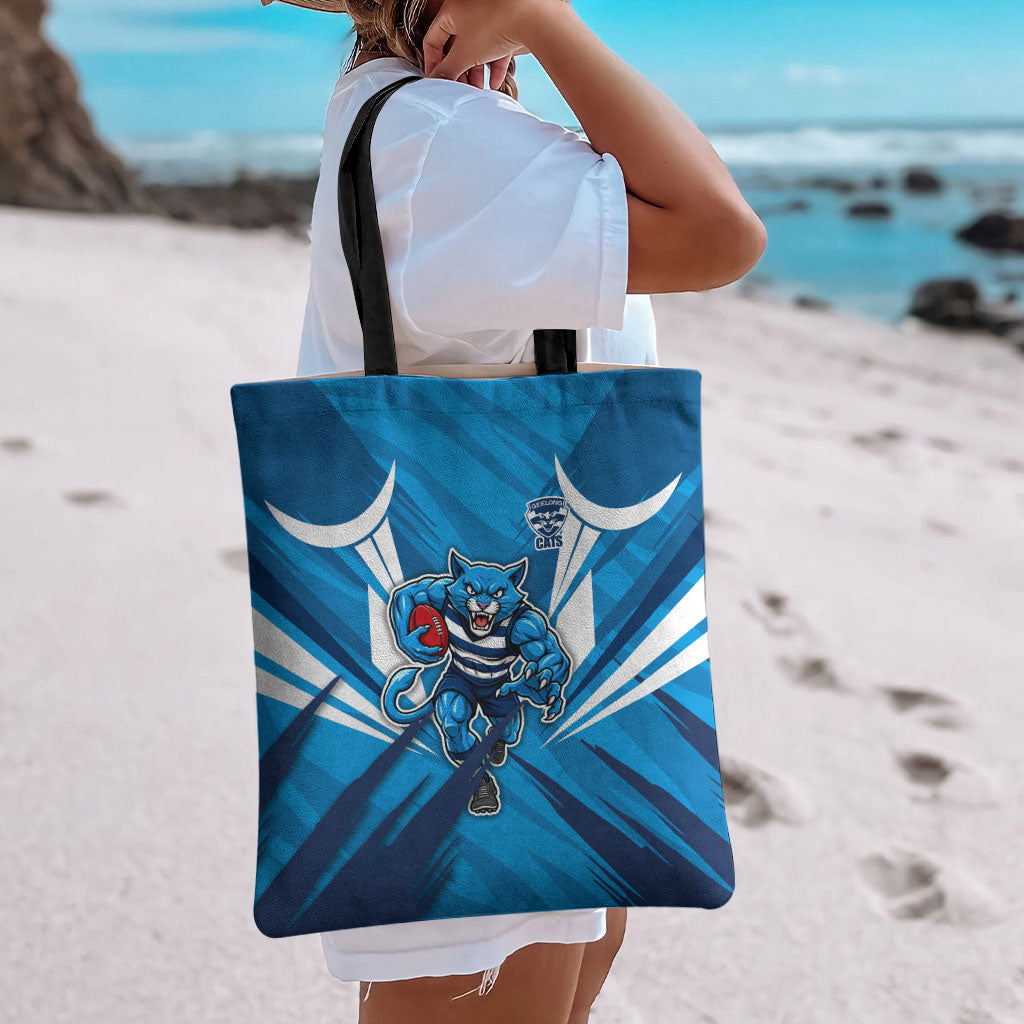 Geelong Cats Australian Football Tote Bag Fierce Wildcat Mascot - Bold Team Colors
