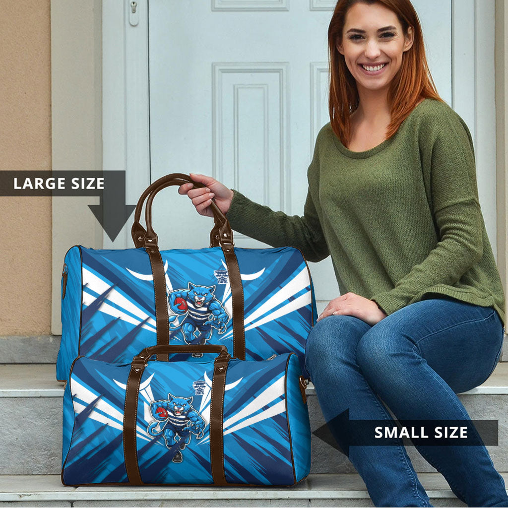 Geelong Cats Australian Football Travel Bag Fierce Wildcat Mascot - Bold Team Colors
