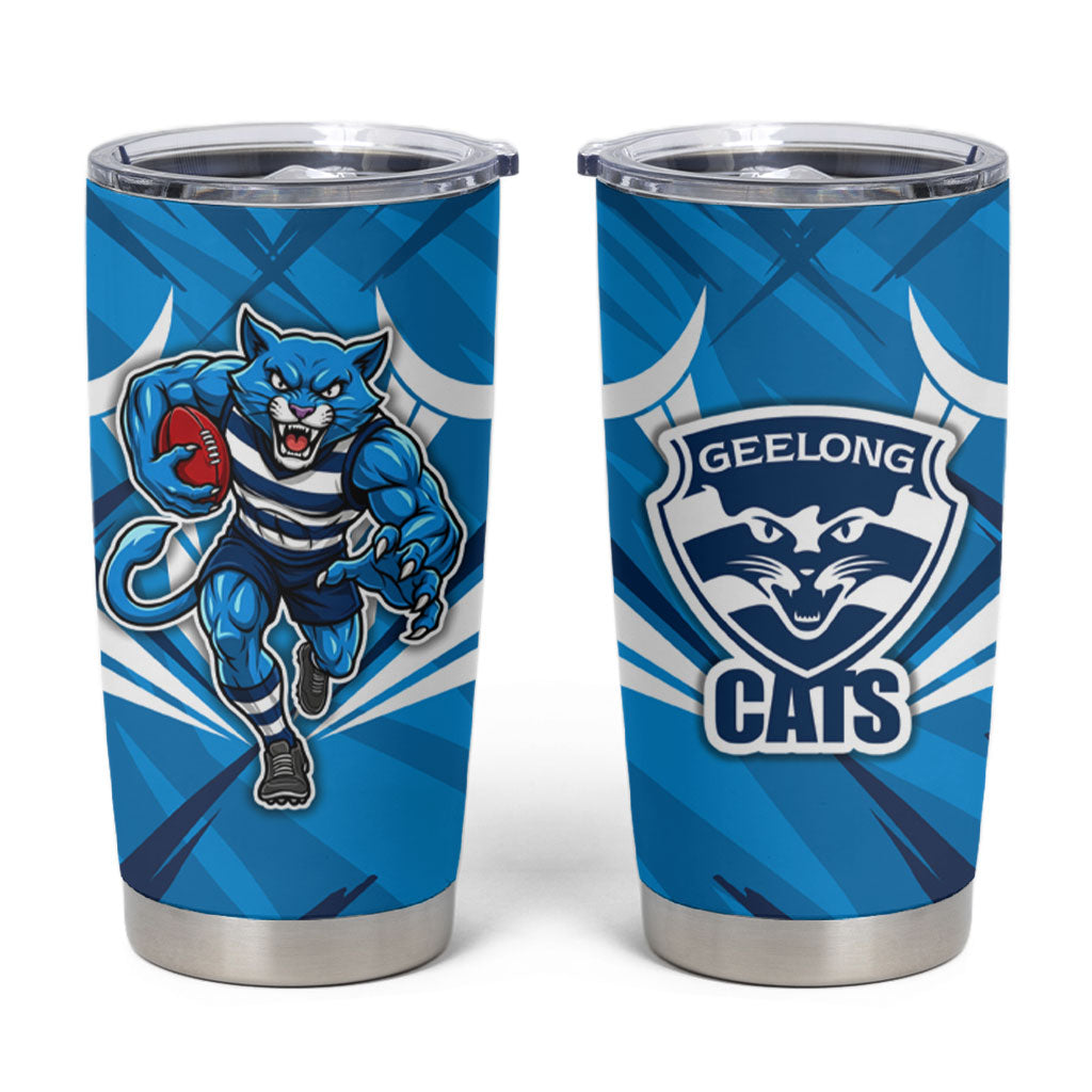 Geelong Cats Australian Football Tumbler Cup Fierce Wildcat Mascot - Bold Team Colors
