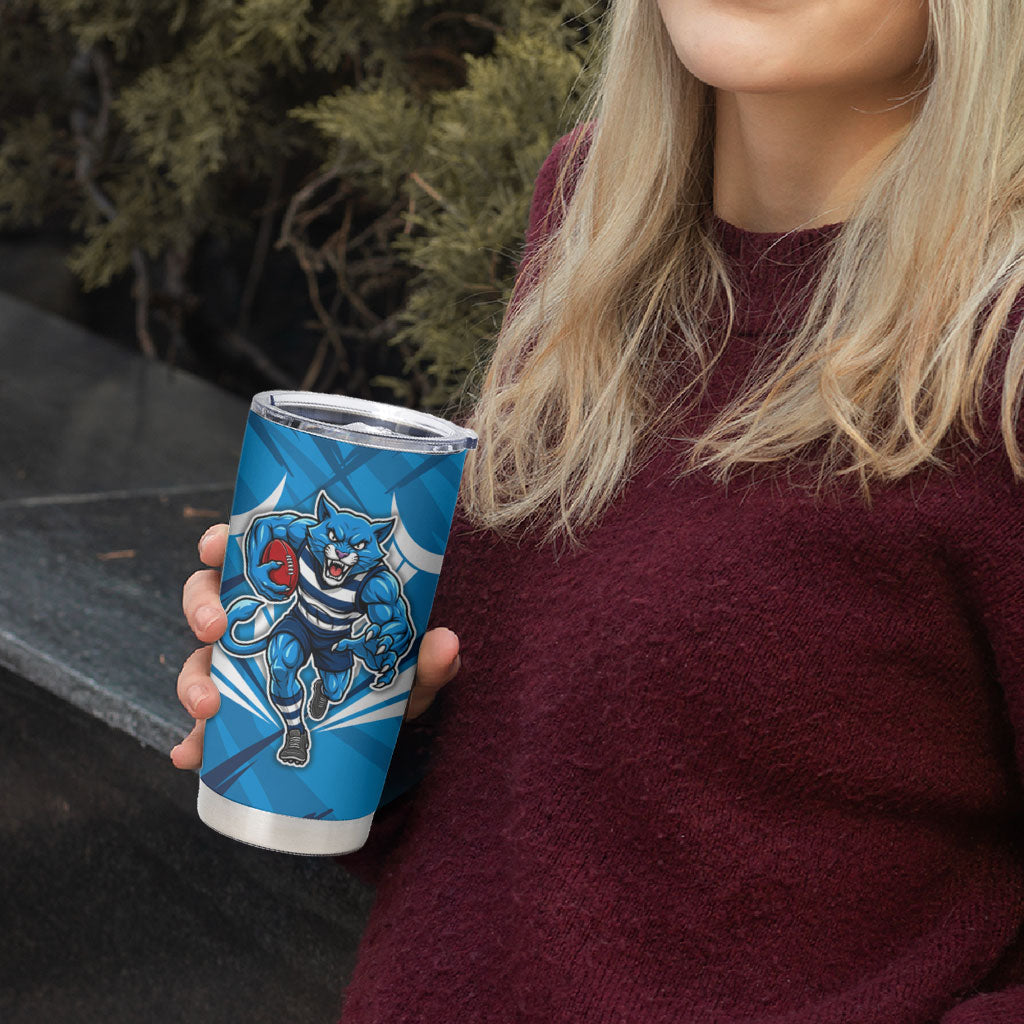 Geelong Cats Australian Football Tumbler Cup Fierce Wildcat Mascot - Bold Team Colors