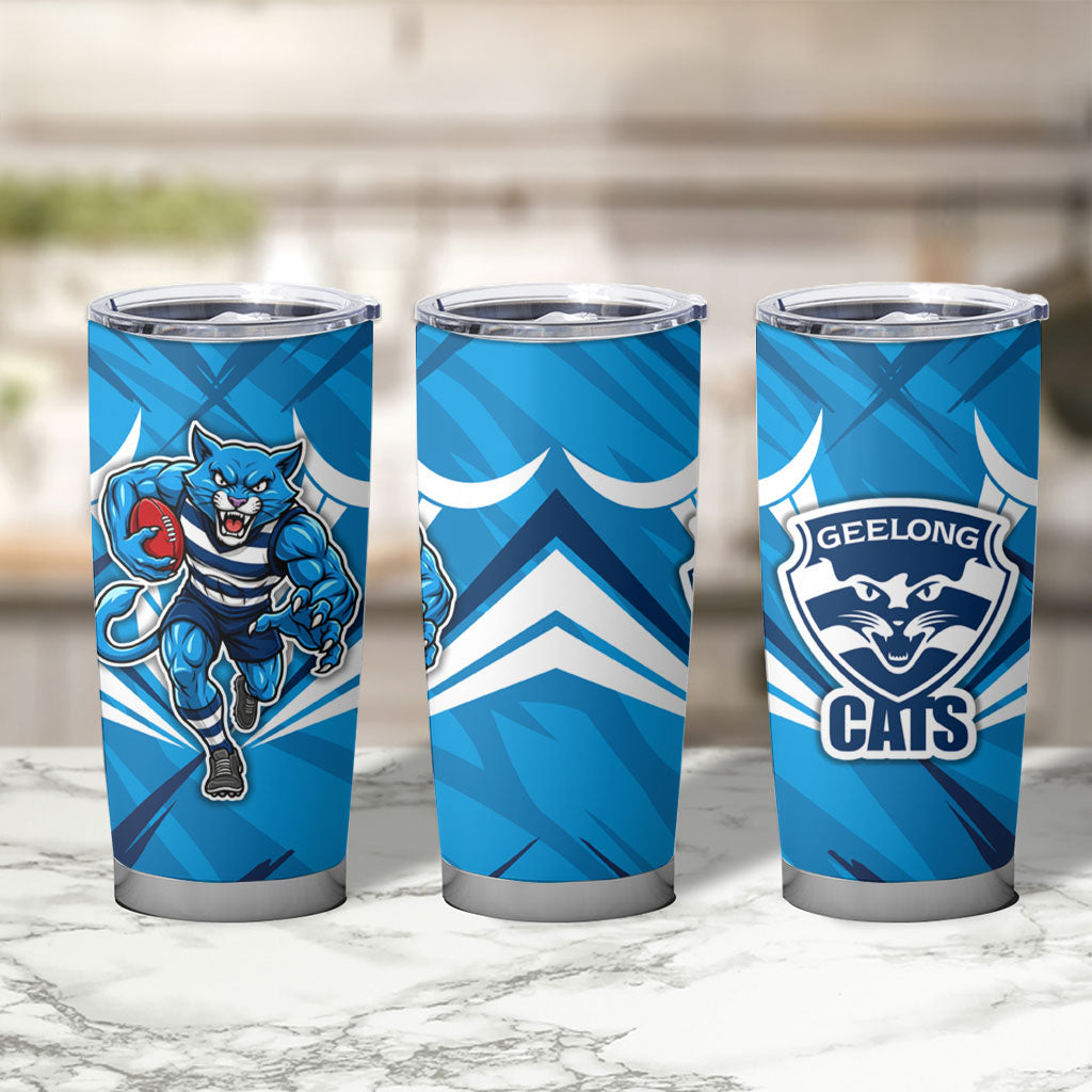 Geelong Cats Australian Football Tumbler Cup Fierce Wildcat Mascot - Bold Team Colors