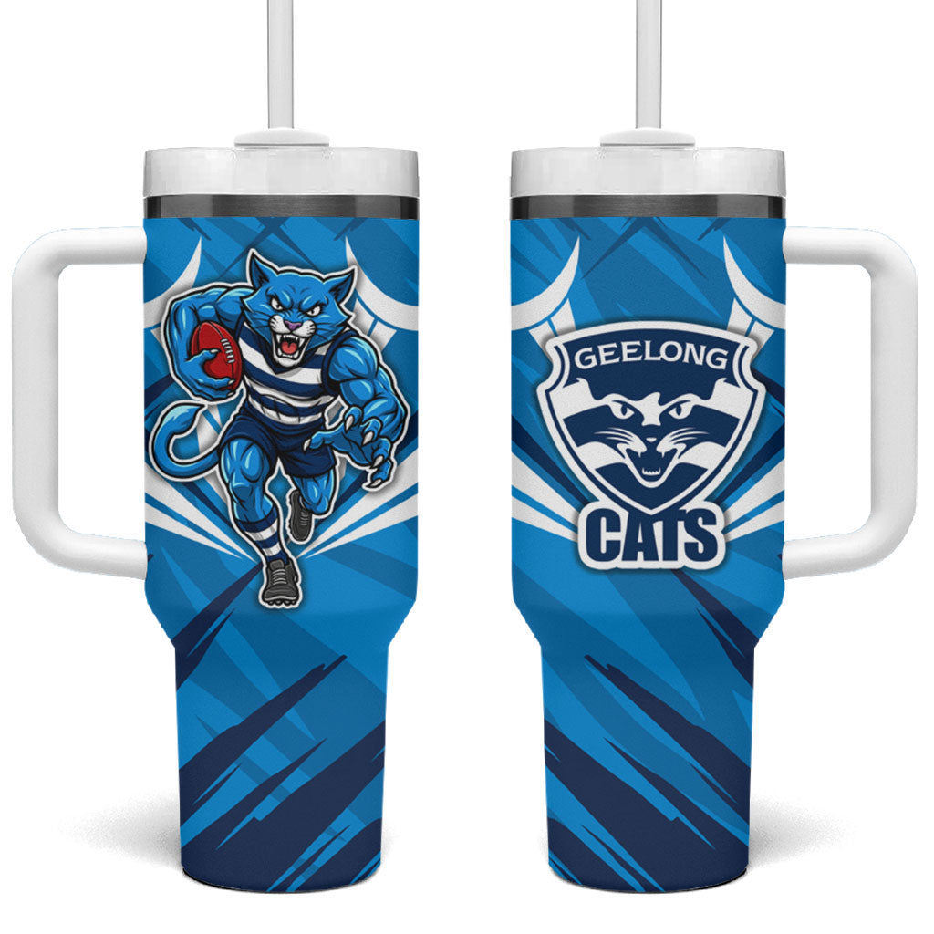 Geelong Cats Australian Football Tumbler With Handle Fierce Wildcat Mascot - Bold Team Colors