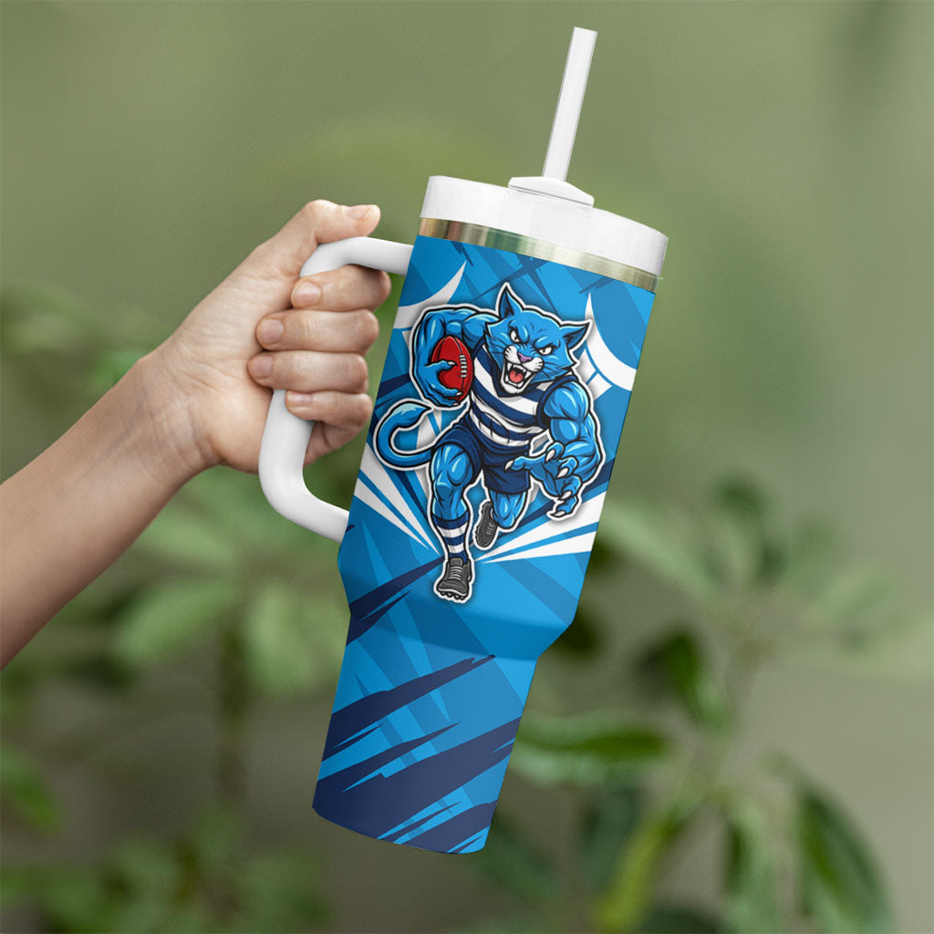 Geelong Cats Australian Football Tumbler With Handle Fierce Wildcat Mascot - Bold Team Colors