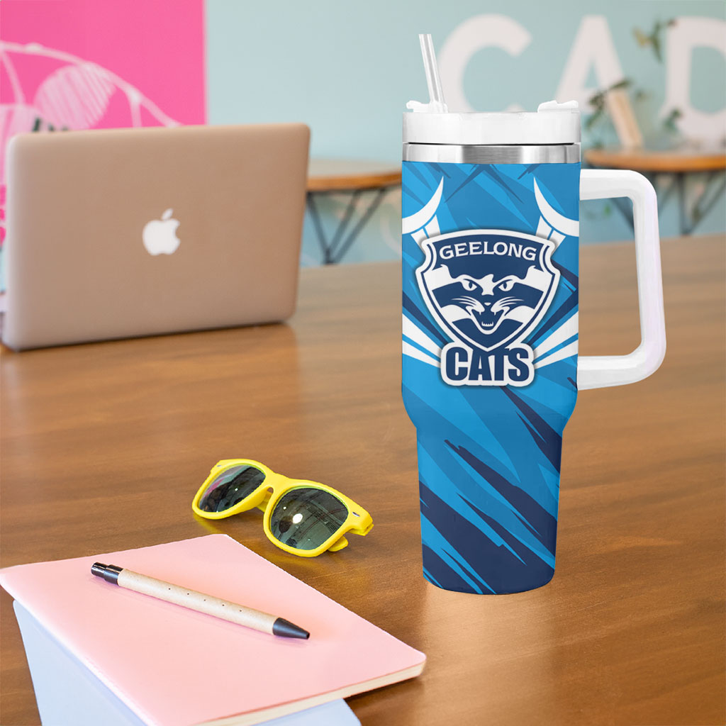 Geelong Cats Australian Football Tumbler With Handle Fierce Wildcat Mascot - Bold Team Colors