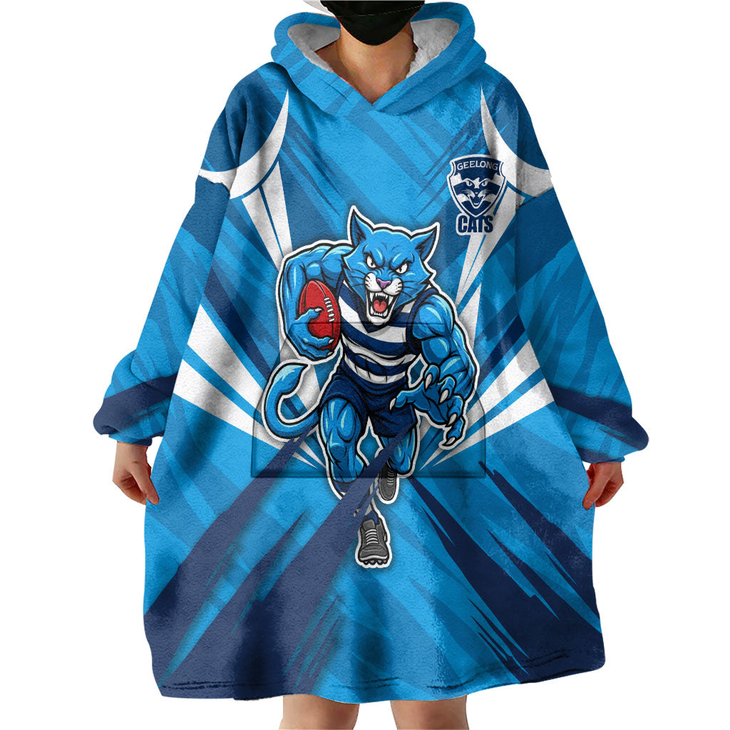 Geelong Cats Australian Football Wearable Blanket Hoodie Fierce Wildcat Mascot - Bold Team Colors