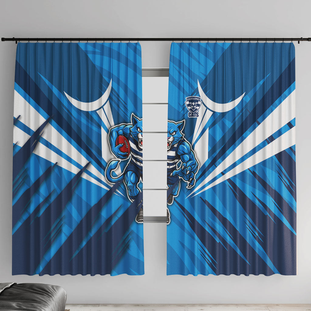 Geelong Cats Australian Football Window Curtain Fierce Wildcat Mascot - Bold Team Colors